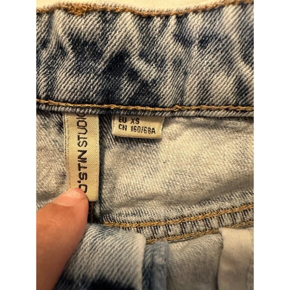 Stonewashed Denim Mini Skirt Frayed Hem XS Cotton Pockets Festival Grunge boho - Picture 2 of 8